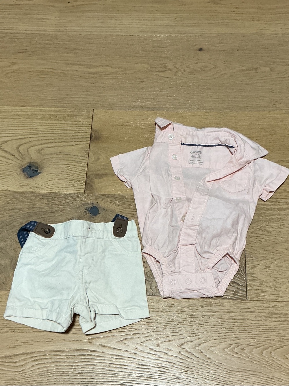 Carter's Light Pink Button-Front Bodysuit with Cream Shorts